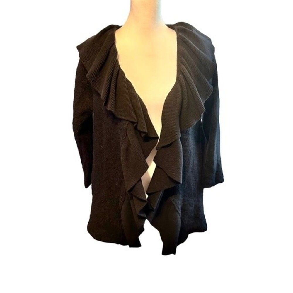 Cynthia Rowley Black Ruffle Open Front Cardigan Sz 1X